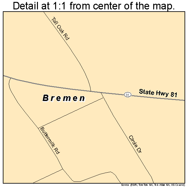 Bremen, Kentucky road map detail