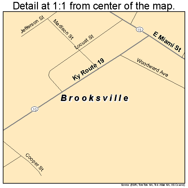 Brooksville, Kentucky road map detail