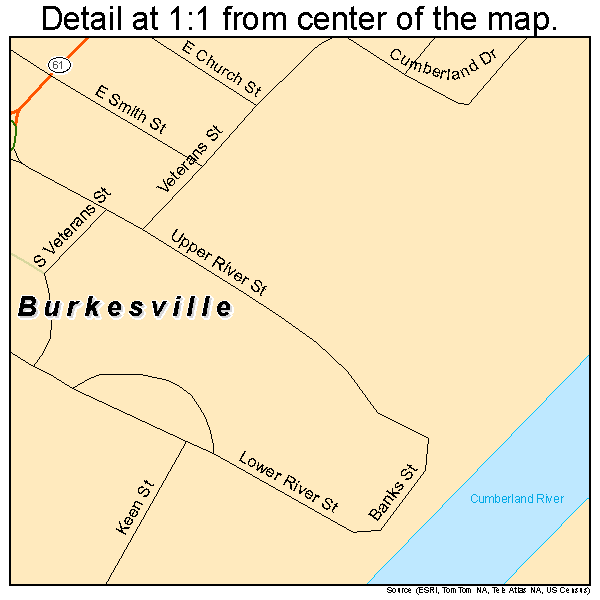 Burkesville, Kentucky road map detail