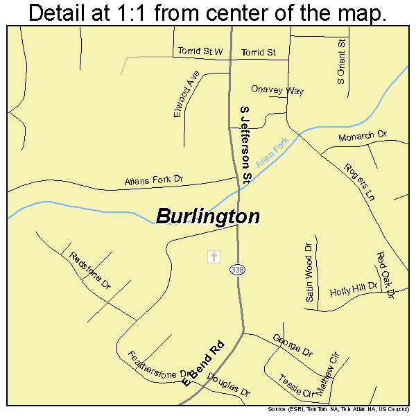 Burlington, Kentucky road map detail