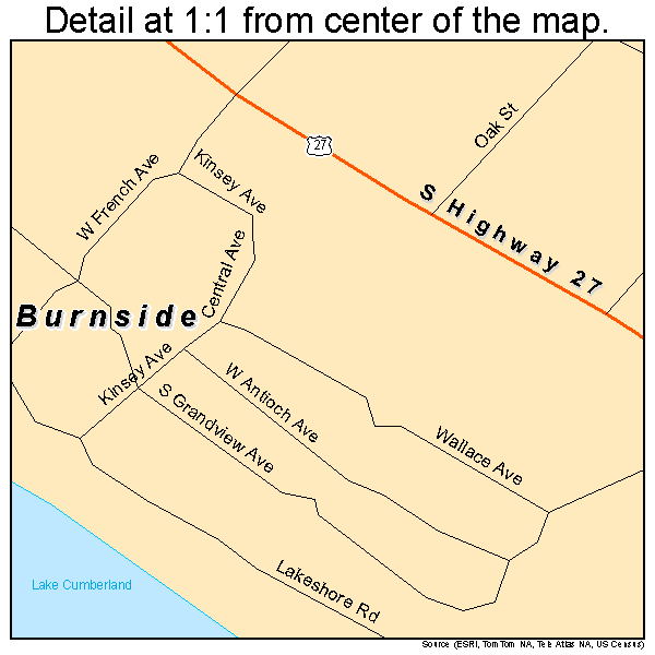 Burnside, Kentucky road map detail