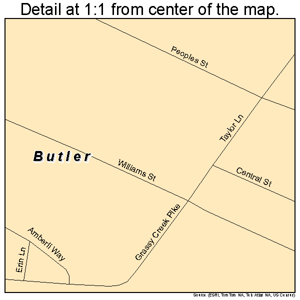 Butler, Kentucky road map detail