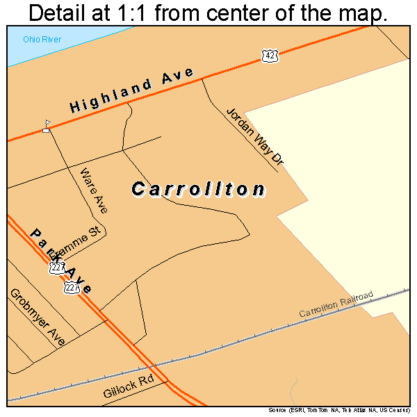 Carrollton, Kentucky road map detail