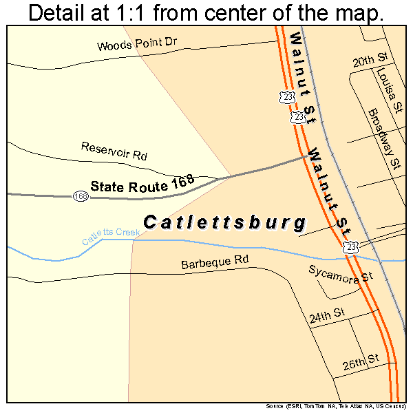 Catlettsburg, Kentucky road map detail