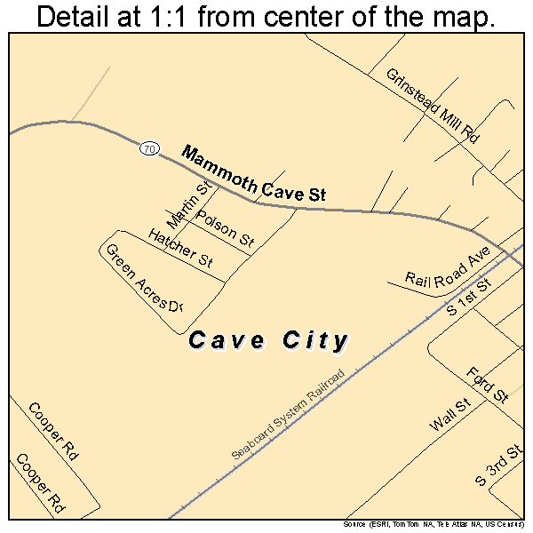 Cave City, Kentucky road map detail