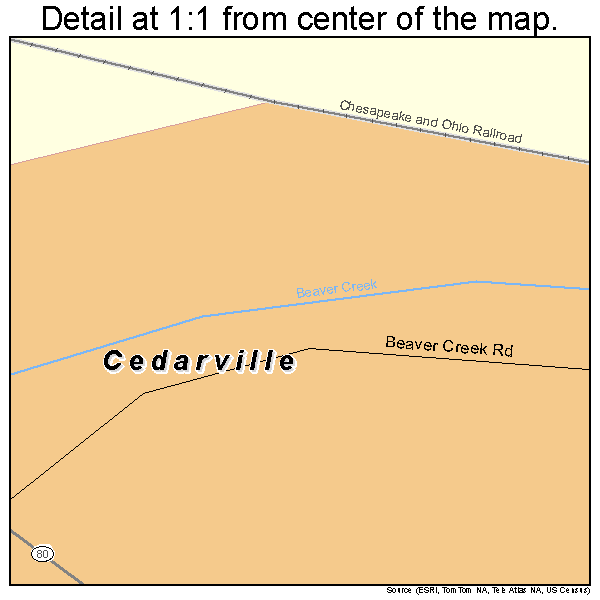 Cedarville, Kentucky road map detail