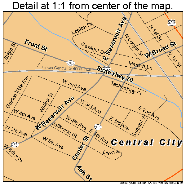 Central City, Kentucky road map detail
