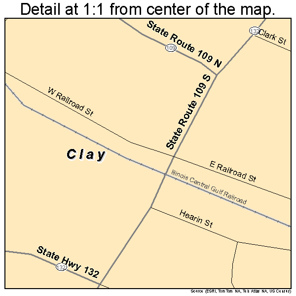 Clay, Kentucky road map detail