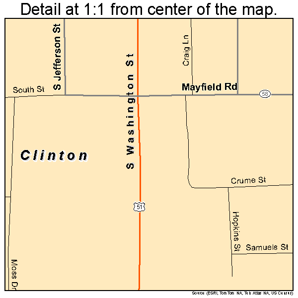 Clinton, Kentucky road map detail