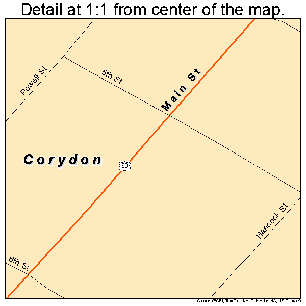 Corydon, Kentucky road map detail