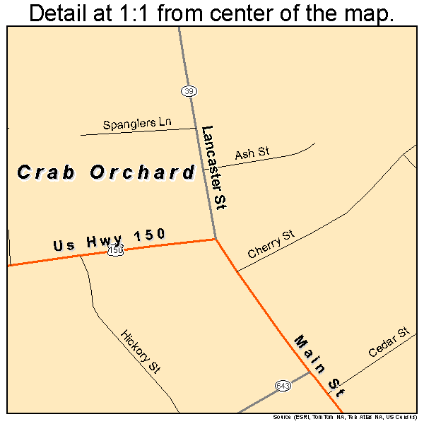 Crab Orchard, Kentucky road map detail