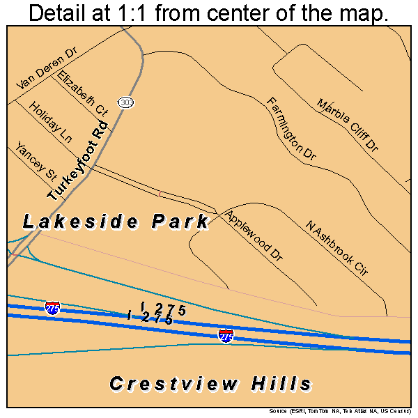 Crestview Hills, Kentucky road map detail