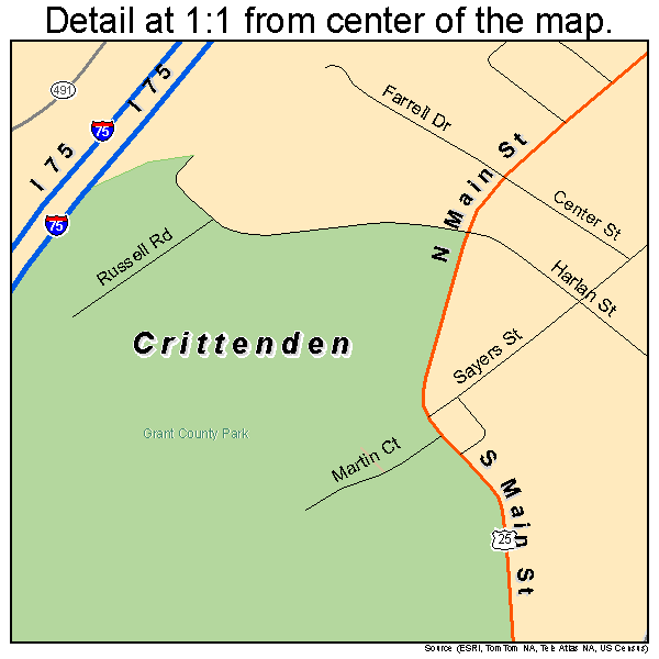 Crittenden, Kentucky road map detail