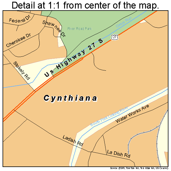 Cynthiana, Kentucky road map detail