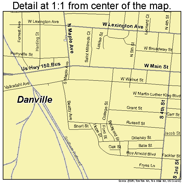 Danville, Kentucky road map detail