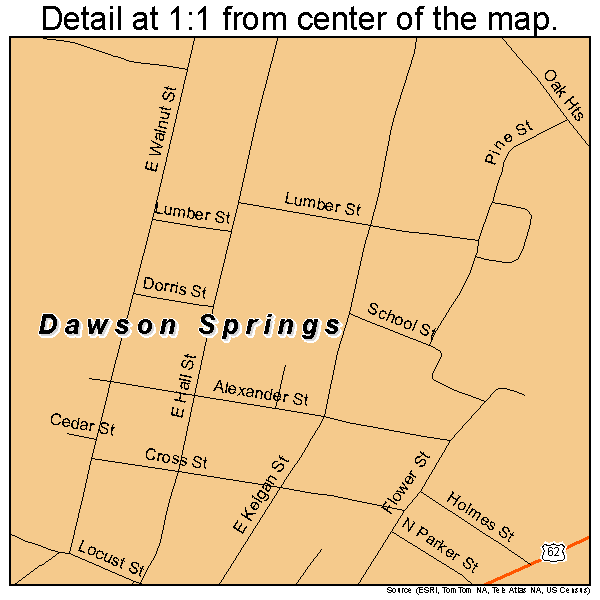Dawson Springs, Kentucky road map detail