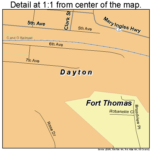 Dayton, Kentucky road map detail