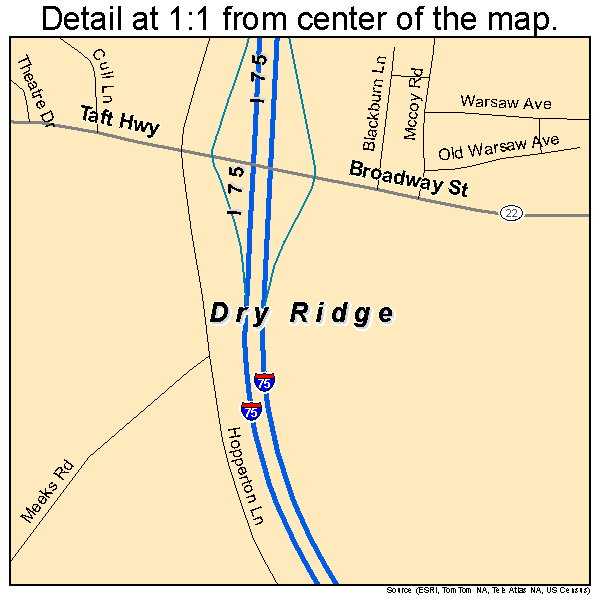 Dry Ridge, Kentucky road map detail