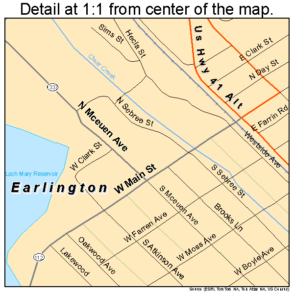 Earlington, Kentucky road map detail