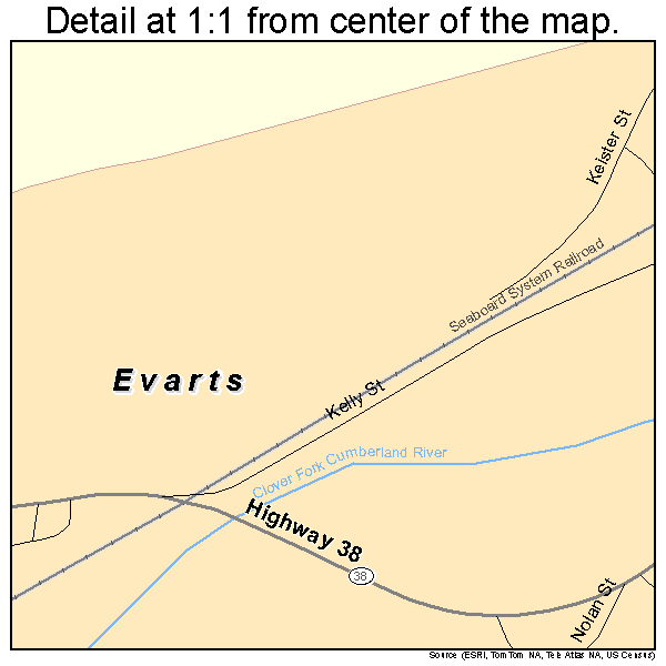 Evarts, Kentucky road map detail