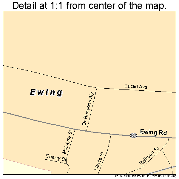 Ewing, Kentucky road map detail