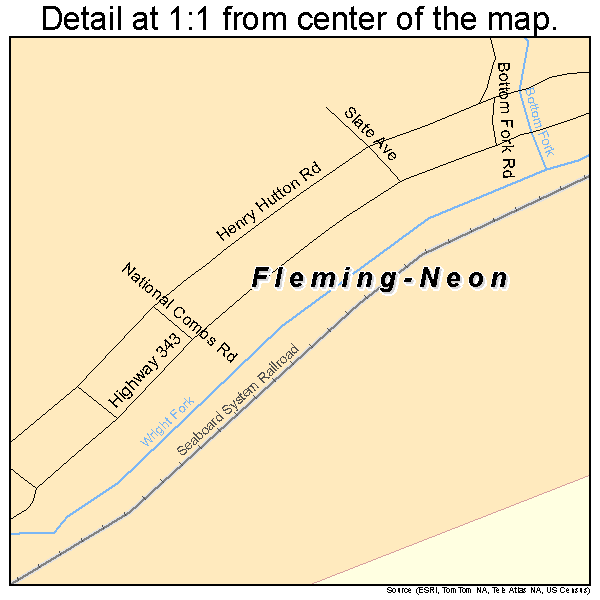 Fleming-Neon, Kentucky road map detail
