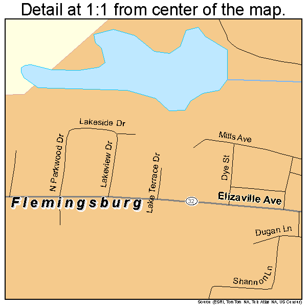 Flemingsburg, Kentucky road map detail