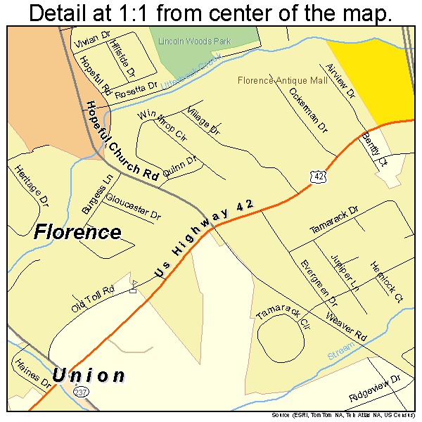 Florence, Kentucky road map detail