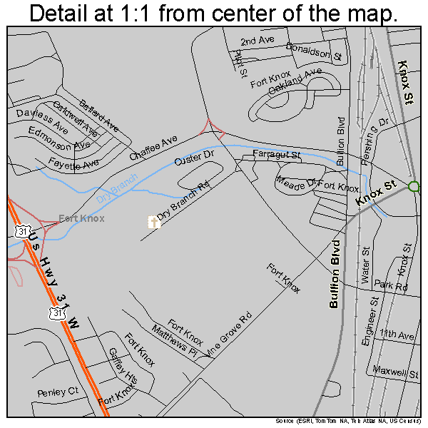 Fort Knox, Kentucky road map detail