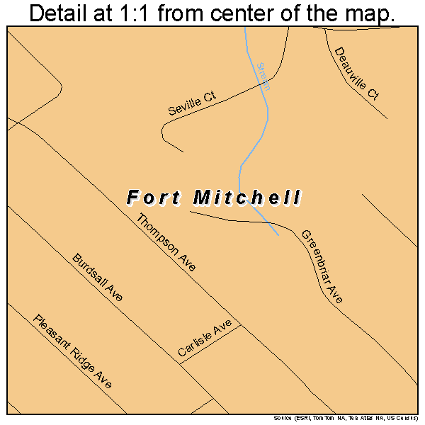 Fort Mitchell, Kentucky road map detail