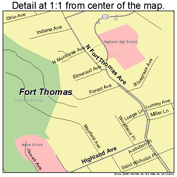 Fort Thomas, Kentucky road map detail