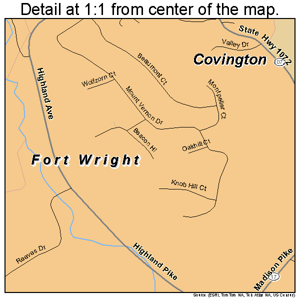 Fort Wright, Kentucky road map detail