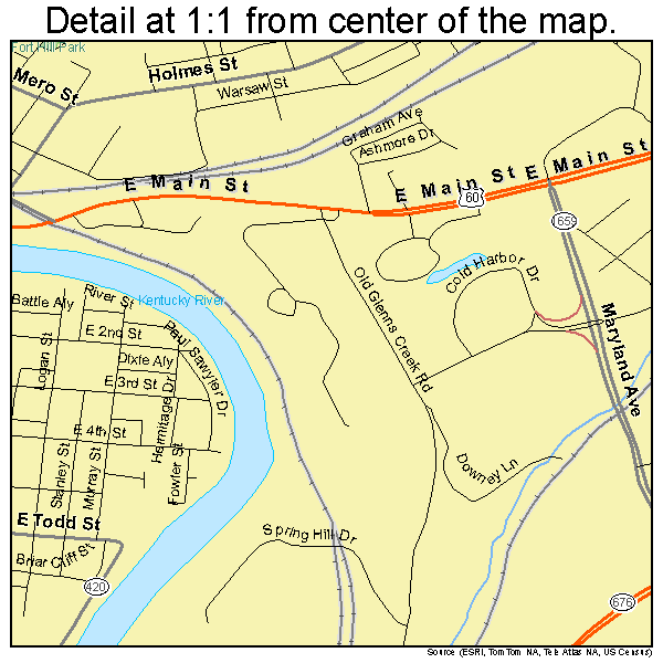 Frankfort, Kentucky road map detail
