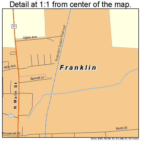Franklin, Kentucky road map detail