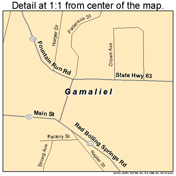 Gamaliel, Kentucky road map detail