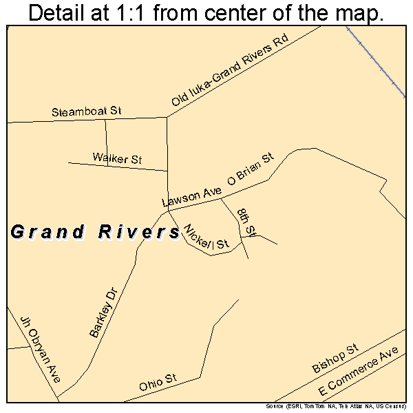 Grand Rivers, Kentucky road map detail
