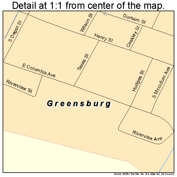 Greensburg, Kentucky road map detail