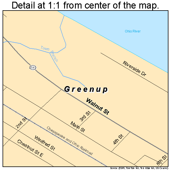 Greenup, Kentucky road map detail
