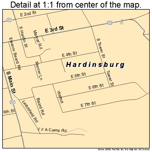 Hardinsburg, Kentucky road map detail