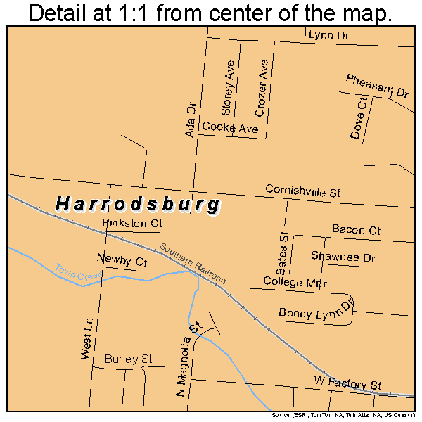 Harrodsburg, Kentucky road map detail