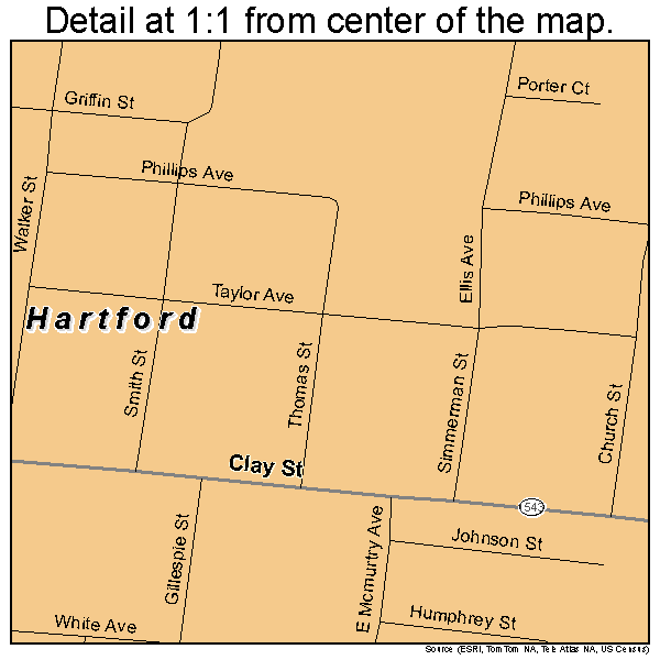Hartford, Kentucky road map detail