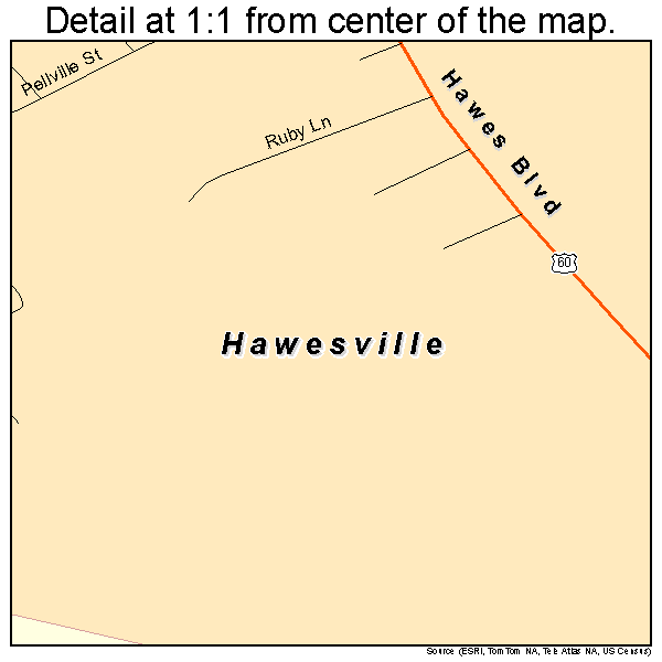 Hawesville, Kentucky road map detail