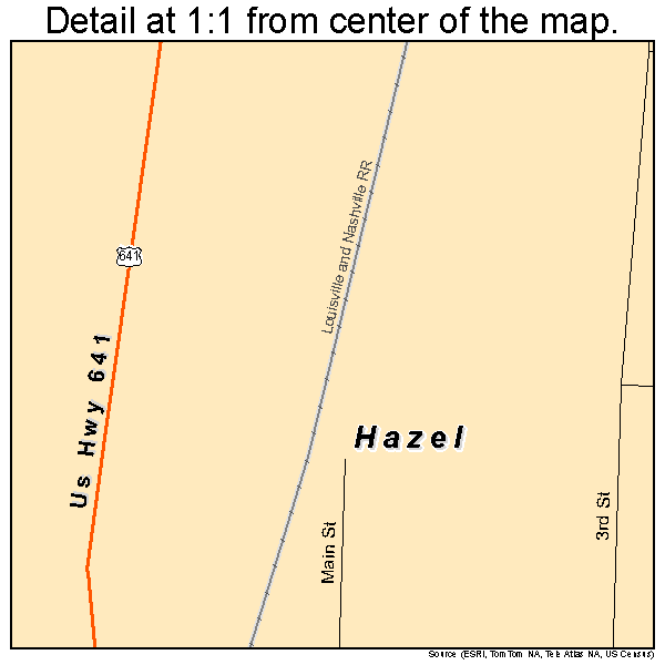Hazel, Kentucky road map detail