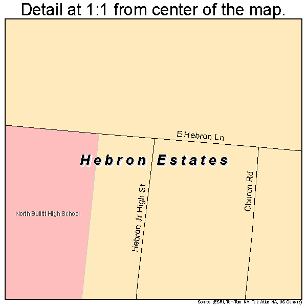 Hebron Estates, Kentucky road map detail