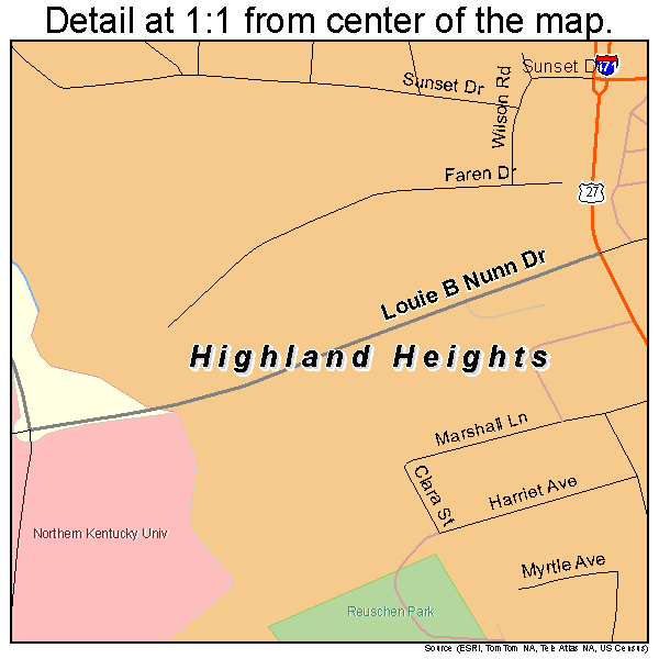 Highland Heights, Kentucky road map detail