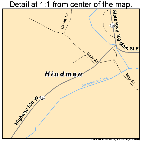Hindman, Kentucky road map detail