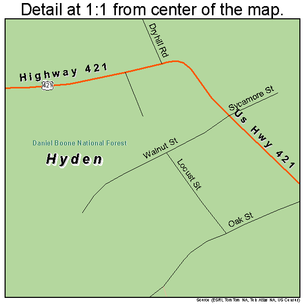 Hyden, Kentucky road map detail
