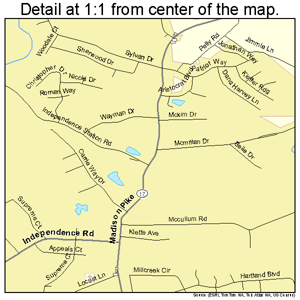 Independence, Kentucky road map detail