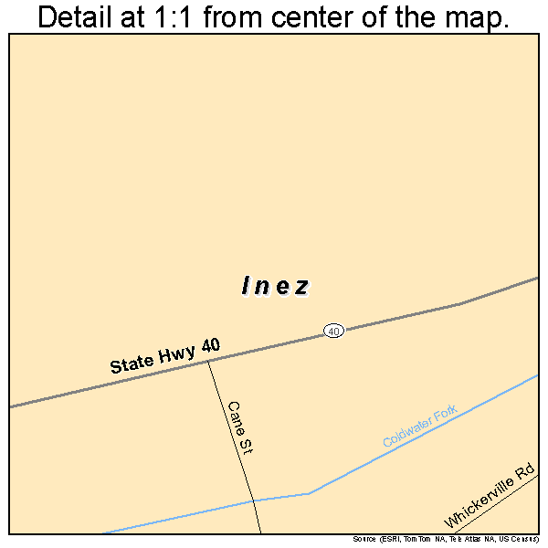 Inez, Kentucky road map detail