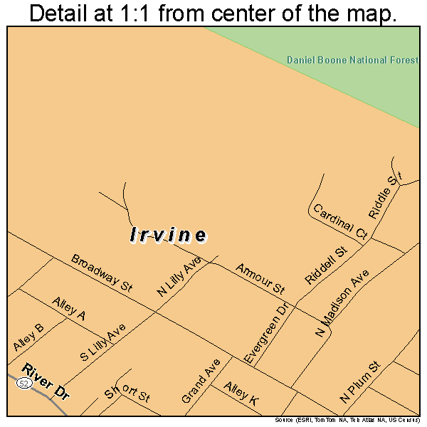 Irvine, Kentucky road map detail